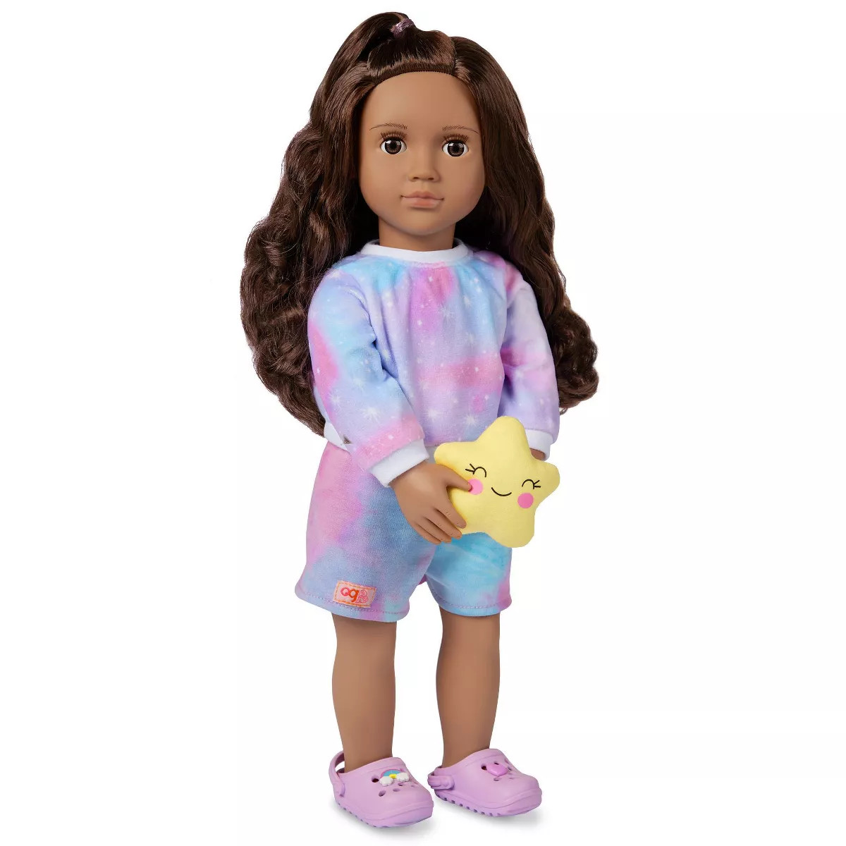 Our Generation Carmen 18" Doll with Tie-Dye Pajama, Star Plush and Shoe Charms Accessories | Target