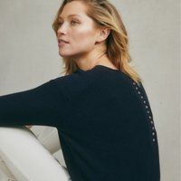 Textured-Stitch Cotton Button-Back Jumper, Navy, L | The White Company (UK)