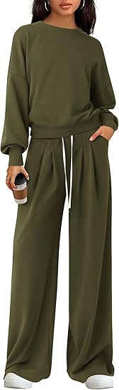 PRETTYGARDEN Womens 2 Piece Sets Long Sleeve Sweatshirt Wide Leg Pants Loose Matching Lounge Set ... | Amazon (US)