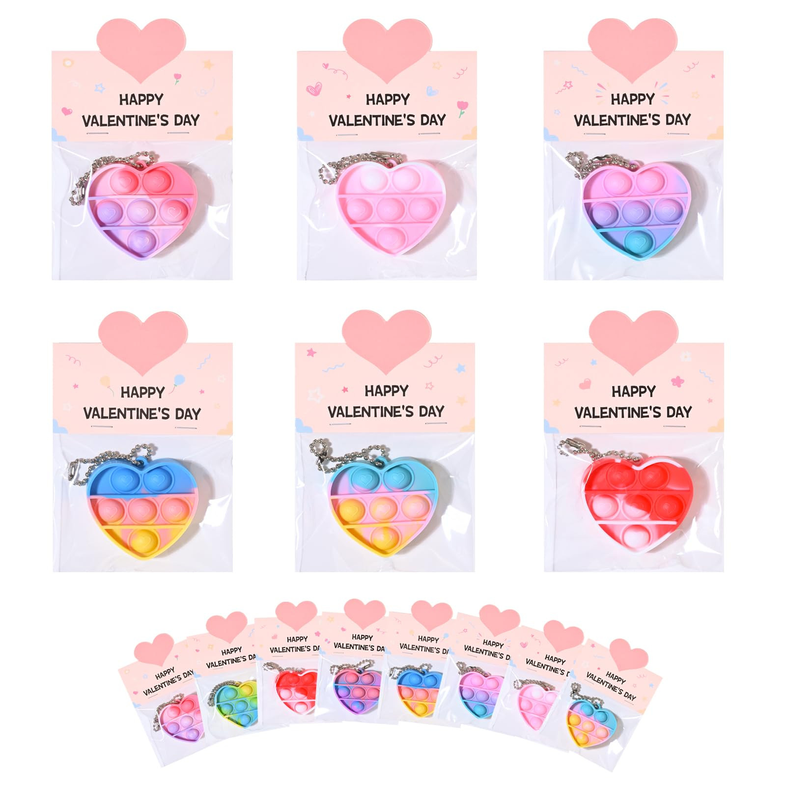 Valentines Day Gifts for Kids - 12 Pack Valentine Cards with Heart Pop Keychain Bulk - Valentine'... | Amazon (US)