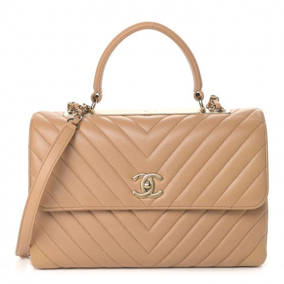CHANEL

Lambskin Chevron Quilted Medium Trendy CC Dual Handle Flap Bag Beige | Fashionphile