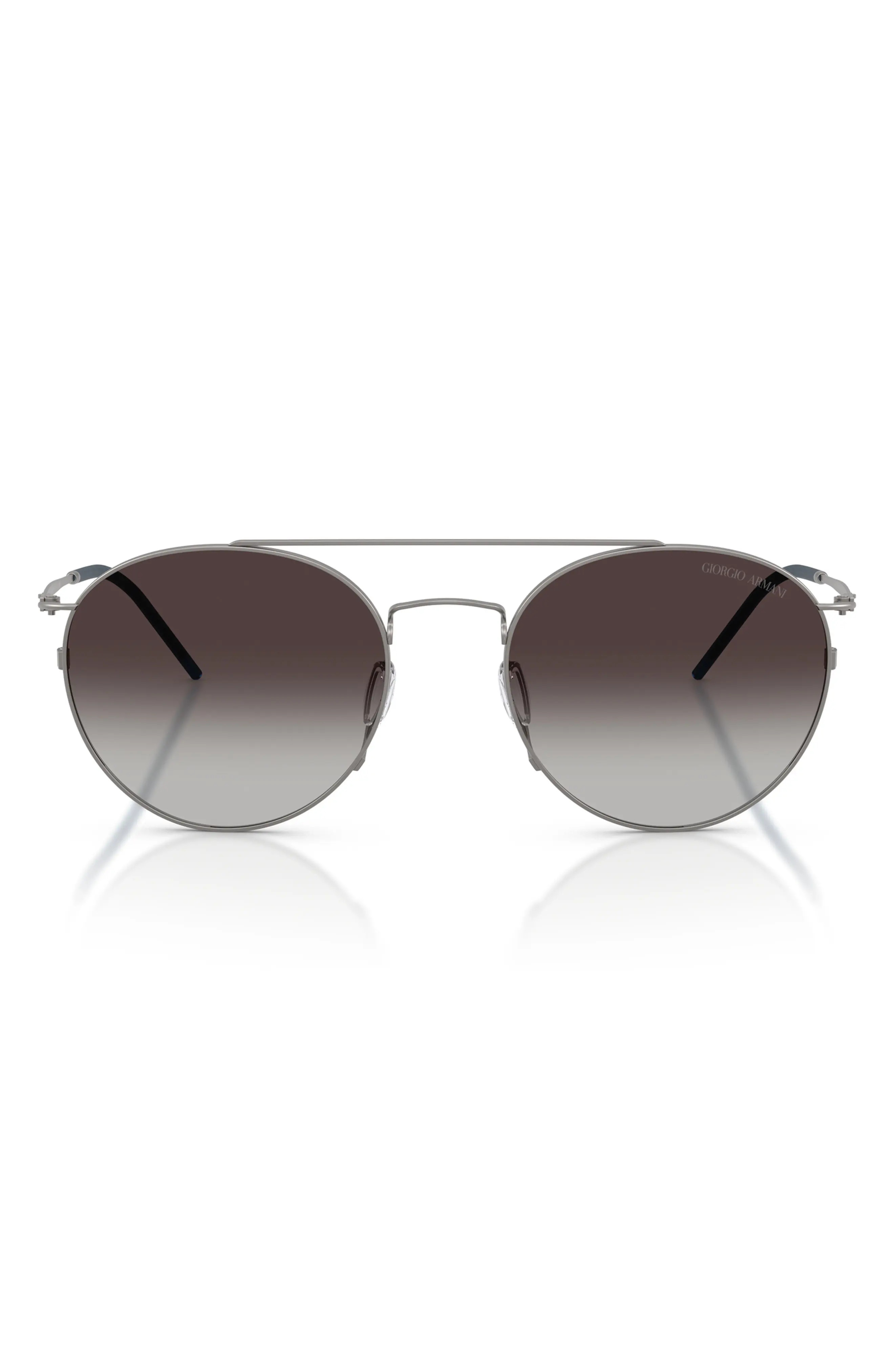 ARMANI 53mm Round Sunglasses in Matte Pale Gold /Green at Nordstrom | Nordstrom
