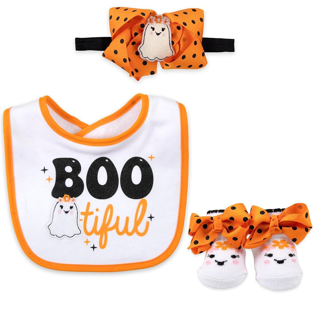 Baby Bib, Booties & Headwear Gift Set – 3 Piece Outfit for Boys & Girls – Halloween, Fall, Th... | Amazon (US)