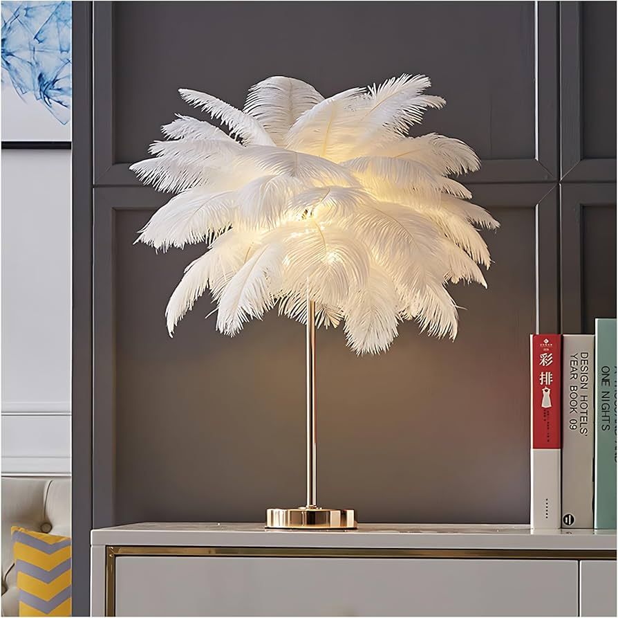 LINCWONZ Ostrich Feather Lamp Pink Talbe Lamps for Girls Bedroom Funky Unique Cute Bed Side Night... | Amazon (US)