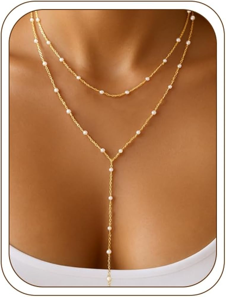 HAXIYA Gold Pearl Y-Shaped Necklace for Women Layered Lariat Long Pendant | Amazon (US)