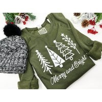 Merry & Bright Christmas Trees Sweatshirt, Holiday Sweater, Womens Shirt, Winter Shirt | Etsy (US)