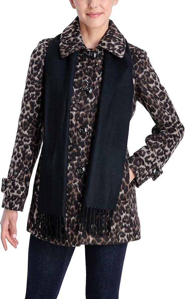 LONDON FOG Women's Single-Breasted Wool Coat with Scarf | Amazon (US)