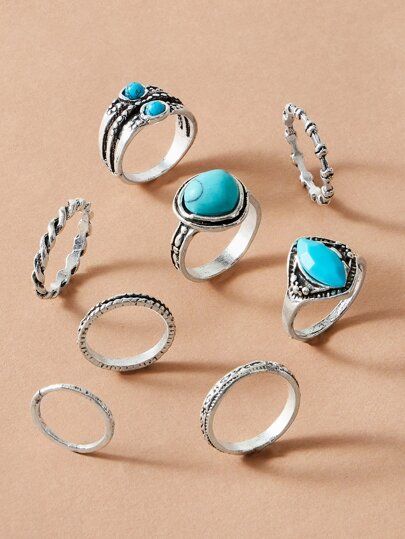 8pcs Turquoise Decor Ring
     SKU: swring18200325779  NEW       
                1 Reviews
     ... | SHEIN