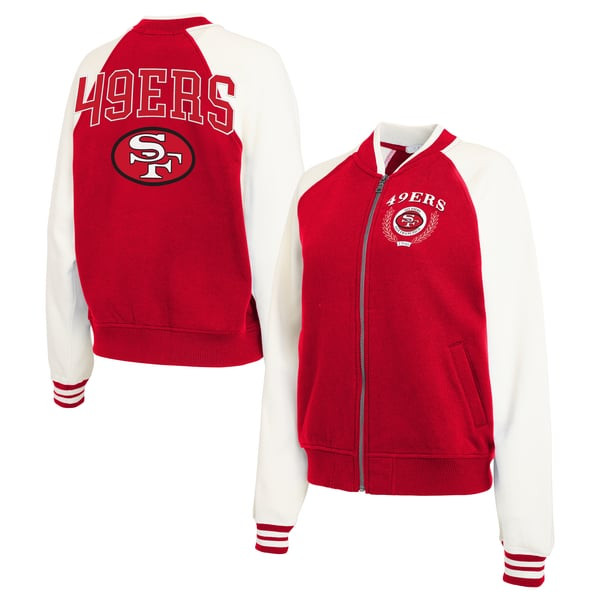 San Francisco 49ers WEAR by Erin Andrews Women's Throwback Plus Size Fleece Varsity Full-Zip Jacket - Scarlet/White | Fanatics