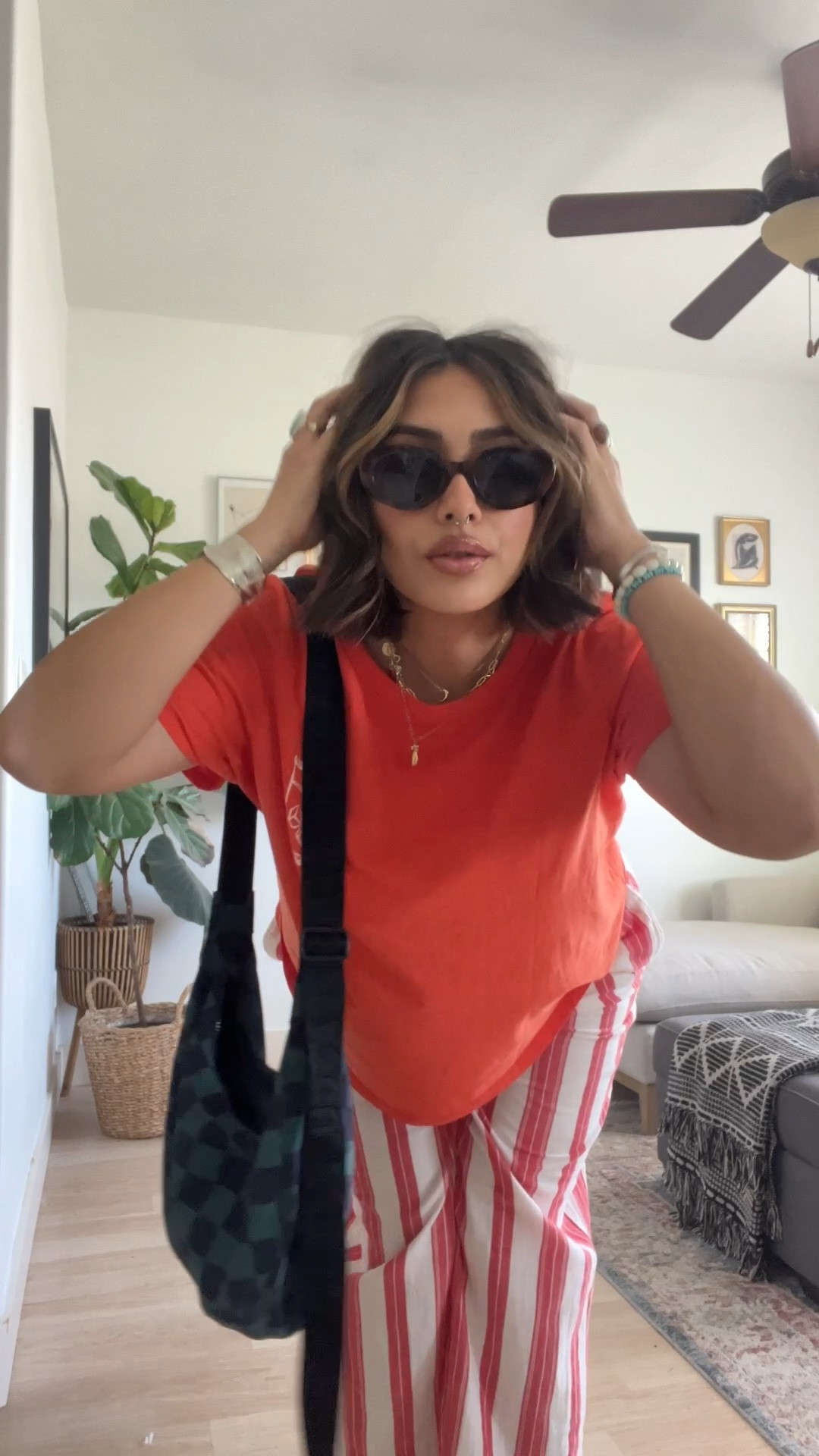 the cutest spring outfit for my mid sized queens and expecting mamas! red striped linen pants and orange iced coffee lovers t-shirt! paired with canvas navy mary jane’s and my fav baggu bag! i’m wearing a size large in the pants and XXL in the t-shirt