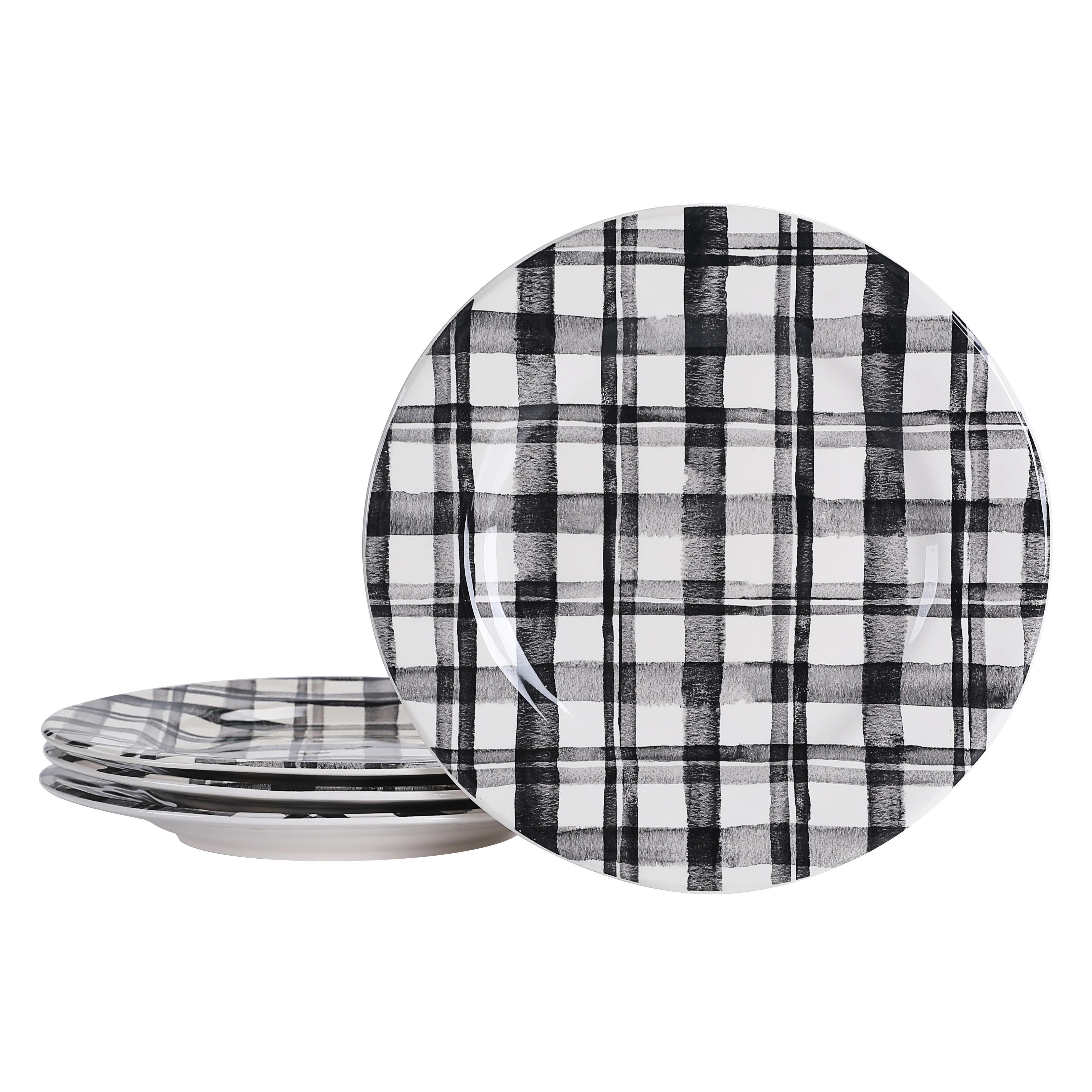 Bico Black and White Plaid Dinner Plates, Ceramic, Set of 4, for Pasta, Salad, Maincourse, Microw... | Walmart (US)