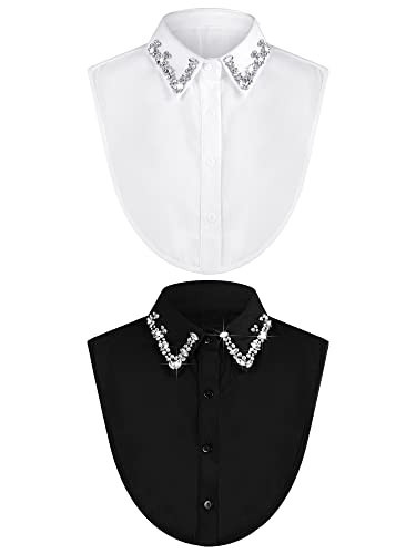 Bencailor 2 Pcs Rhinestone Fake Collar Dickey for Women False Half Shirt Blouse Detachable Collar(White,Black,Medium,Classic) | Amazon (US)