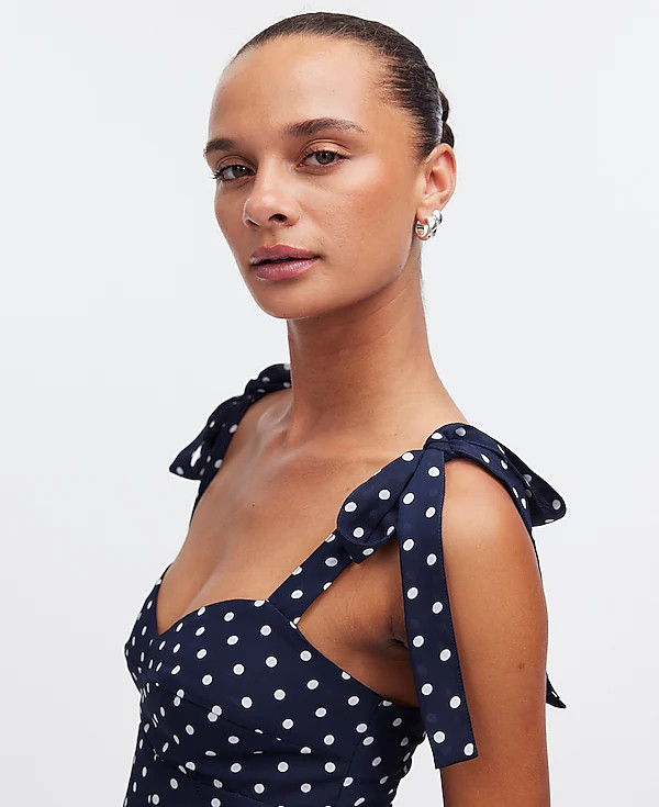 Pleated Sweetheart Midi Dress in Polka Dot | Madewell | Madewell