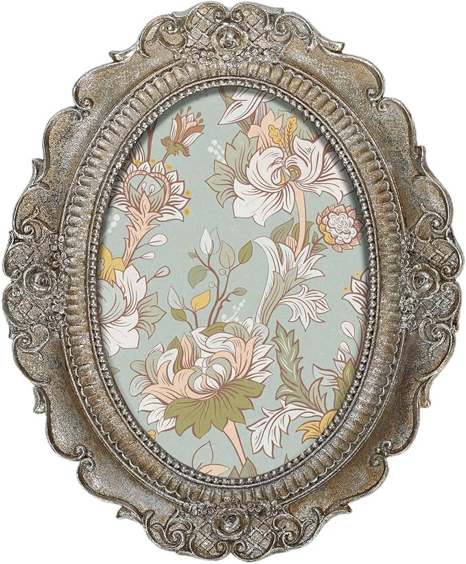 Oval Vintage Picture Frame 4x6, Sliver Ornate Baroque Photo Frame | Amazon (US)