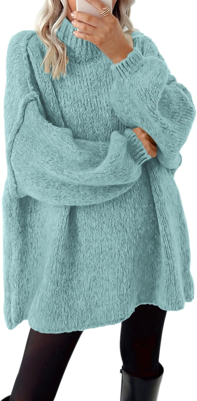 BTFBM Sweaters for Women Fall 2025 Long Sleeve Mock Neck Cable Knit Oversized Sweater Pullover To... | Amazon (US)