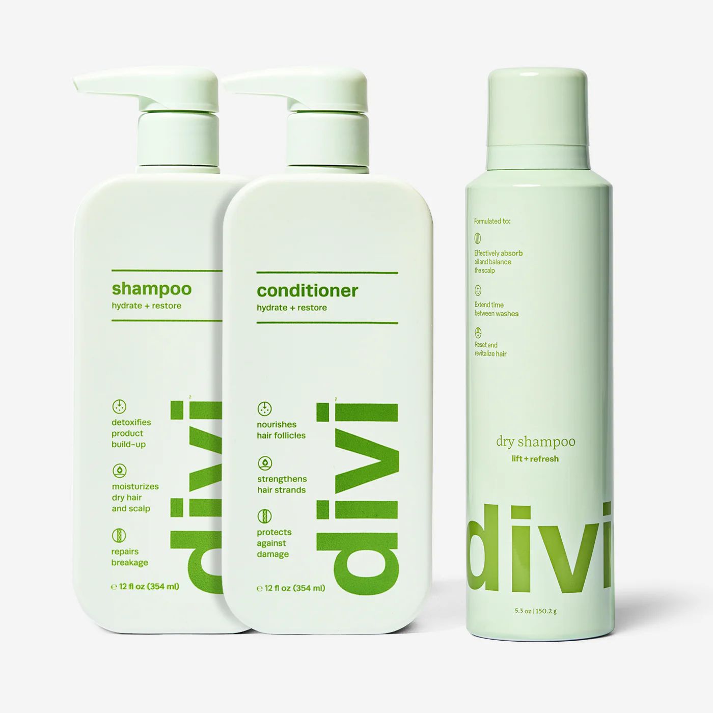 Fresh + Clean Kit | Original Shampoo, Conditioner & Dry Shampoo | Divi Official