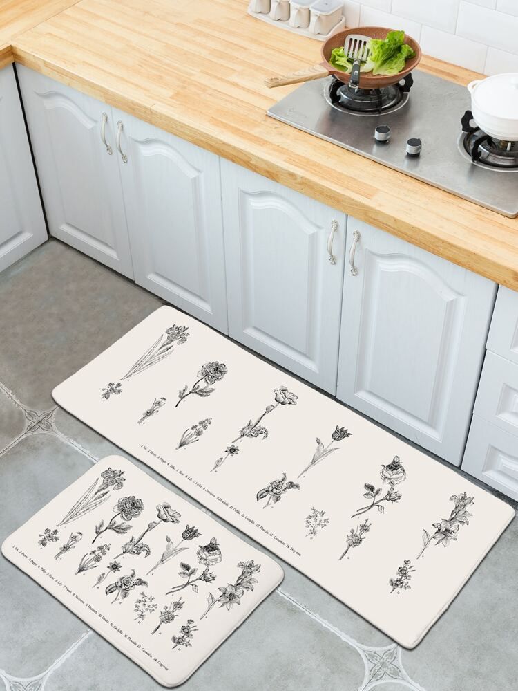 1pc Flower Print Kitchen Carpet | SHEIN