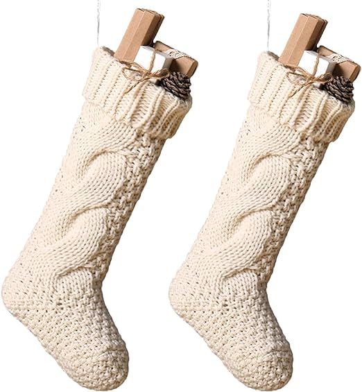 Amazon.com: Toes Home 18 Inch Knitted Christmas Stockings, Pack 2 Xmas Gift Bags Cream : Home & K... | Amazon (US)