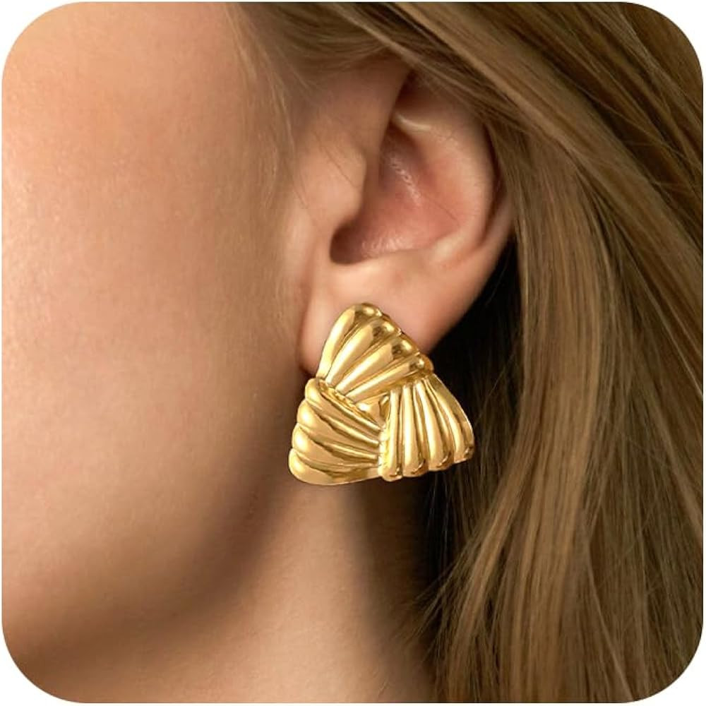 Gold Hoop Earrings for Women,Dainty Chunky Gold Earrings 14k Gold Plated Hypoallergenic Claw CZ H... | Amazon (US)