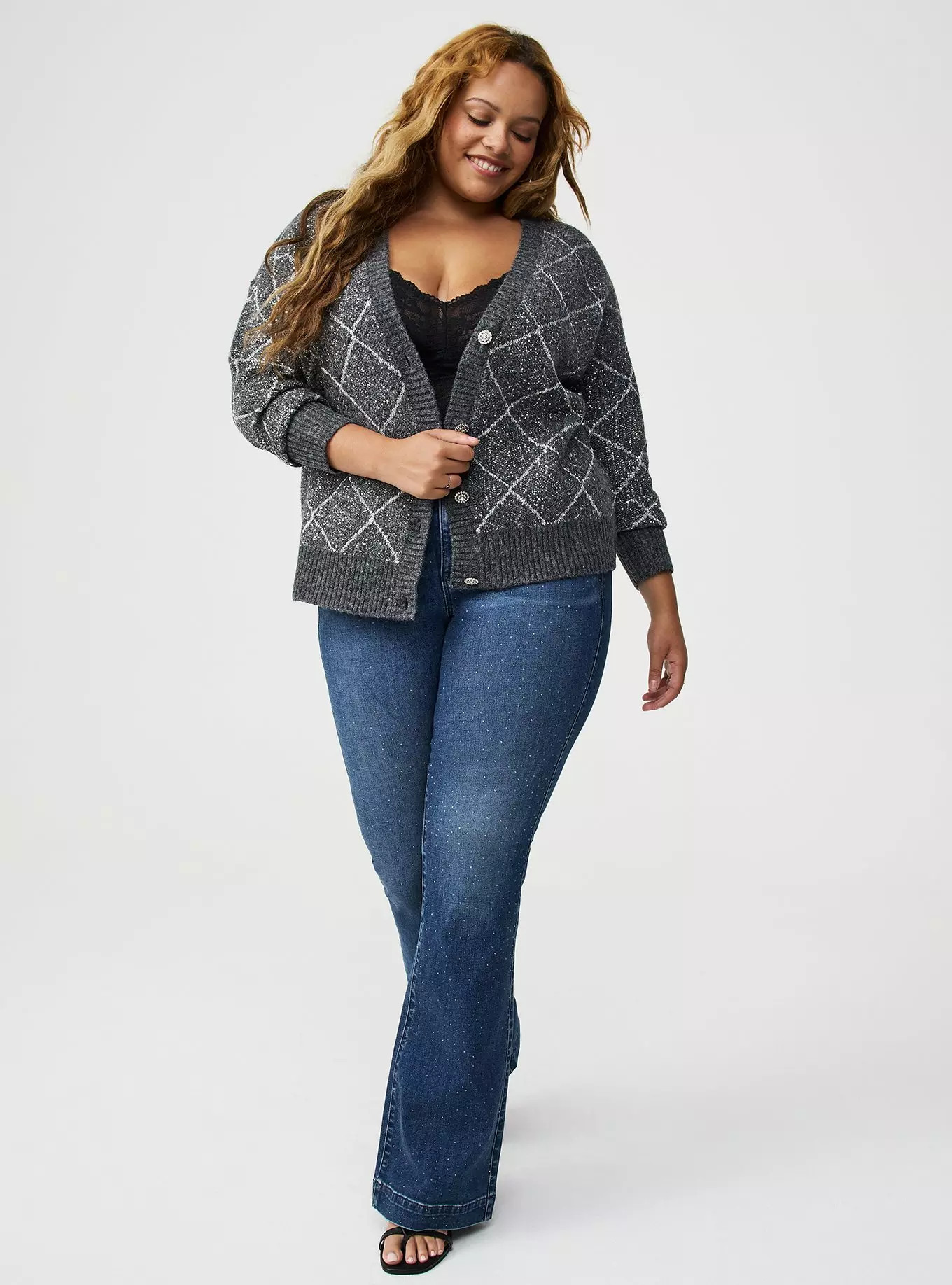 Metallic Vegan Cashmere V-Neck Cardigan | Torrid (US & Canada)
