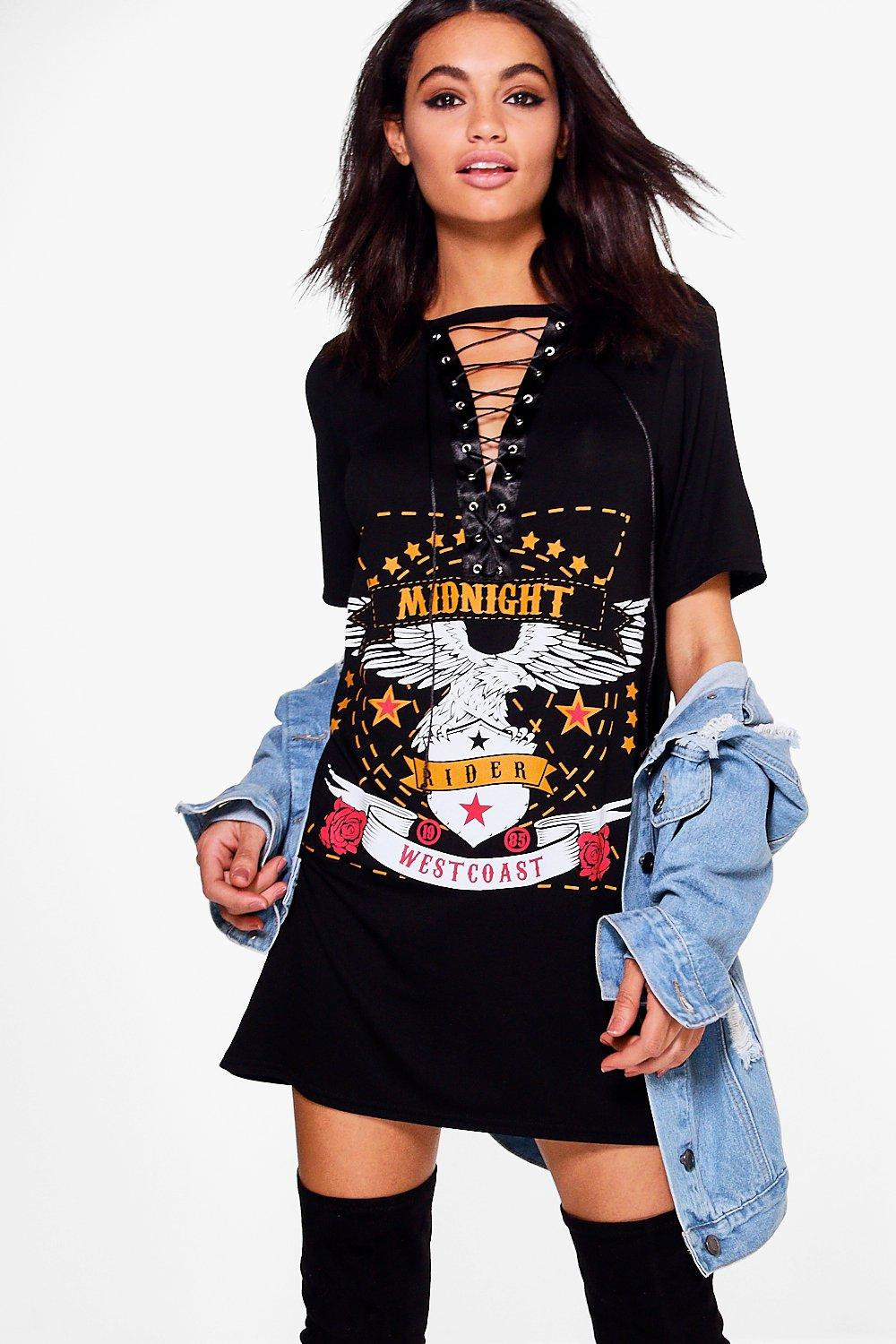 Sheeva Lace Up Band T-Shirt Dress black | Boohoo.com (US & CA)