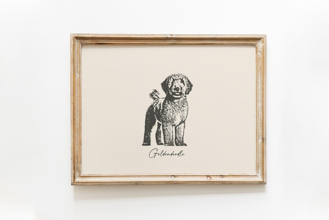 Vintage Goldendoodle Print: Farmhouse Dog Drawing (Digital Download) | Etsy (US)