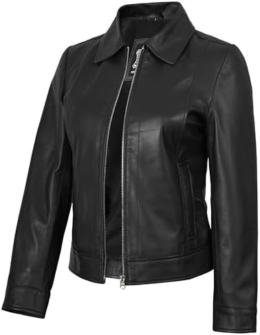 Blingsoul Real Lambskin Leather Jacket for Women, Shirt Collar Leather Jacket Womens | Amazon (US)