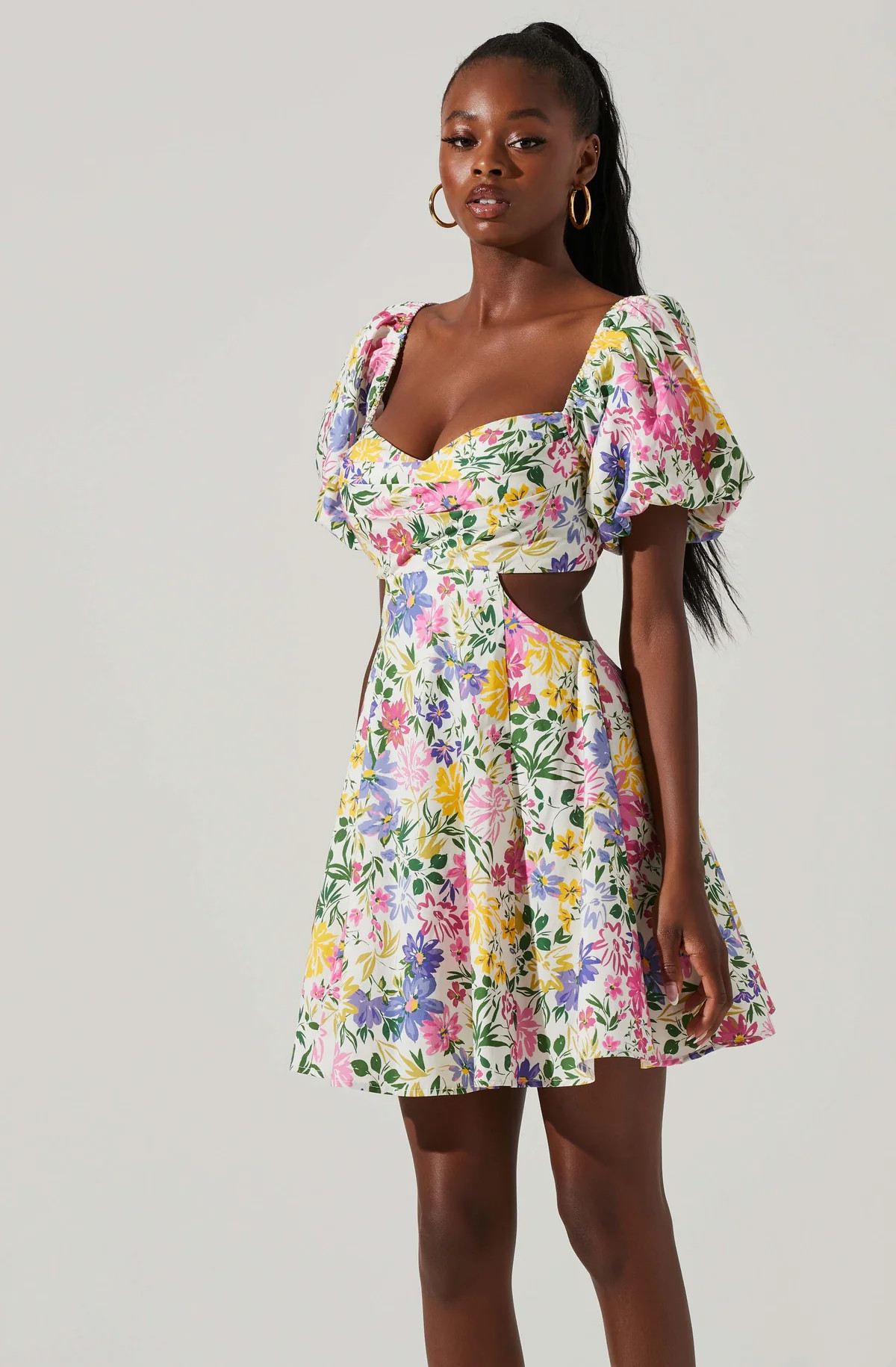 Clarita Floral Cutout Puff Sleeve Mini Dress | ASTR The Label (US)