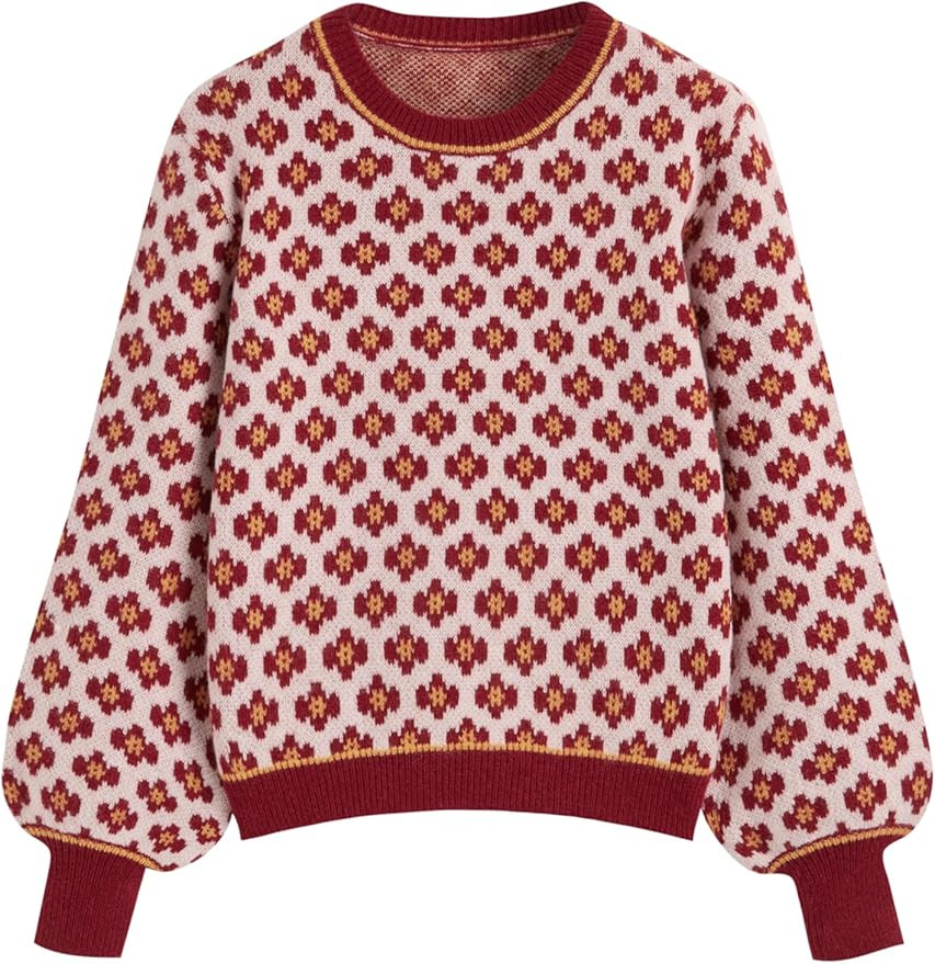 CIDER Women Sweaters Floral Crew Neck Long Sleeve Pullover Sweater Trendy Casual Fall Outfits | Amazon (US)
