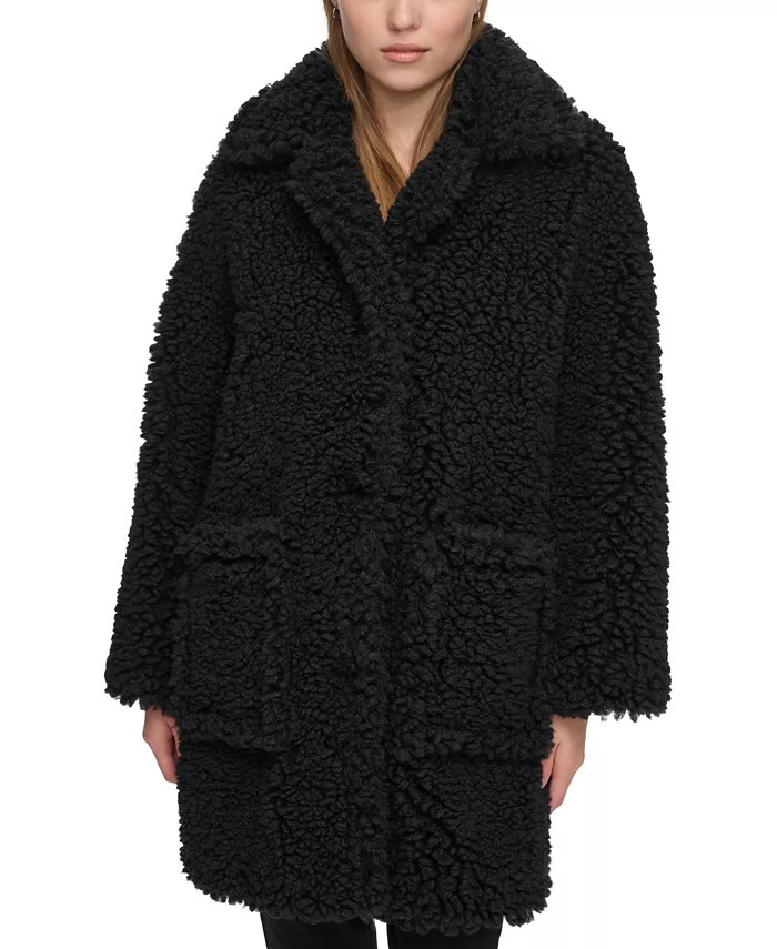 Women's Button-Front Long-Sleeve Sherpa Jacket | Macy's