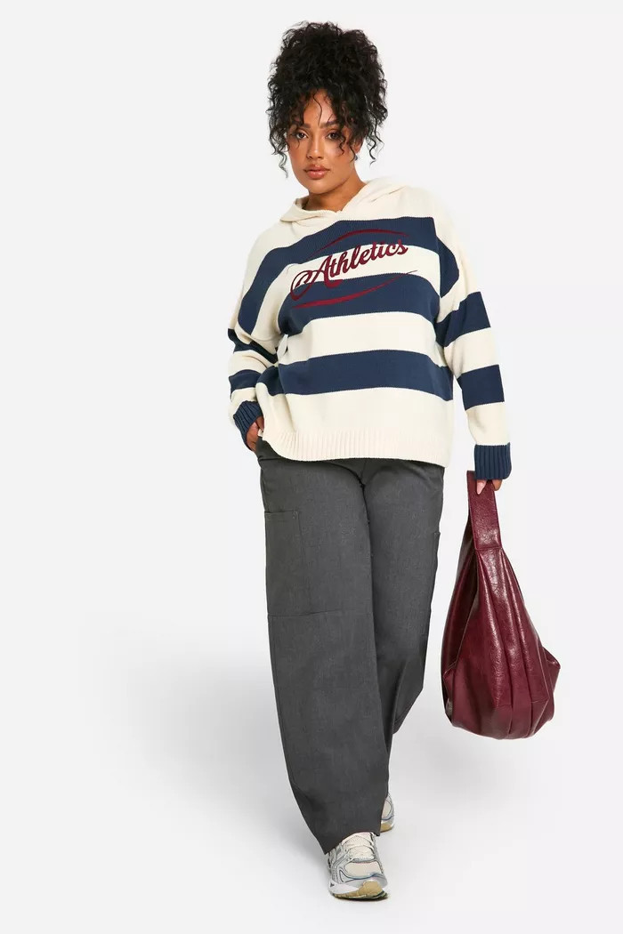 Plus Athletic Embroidered Oversized Knitted Hoodie | boohoo (US & Canada)