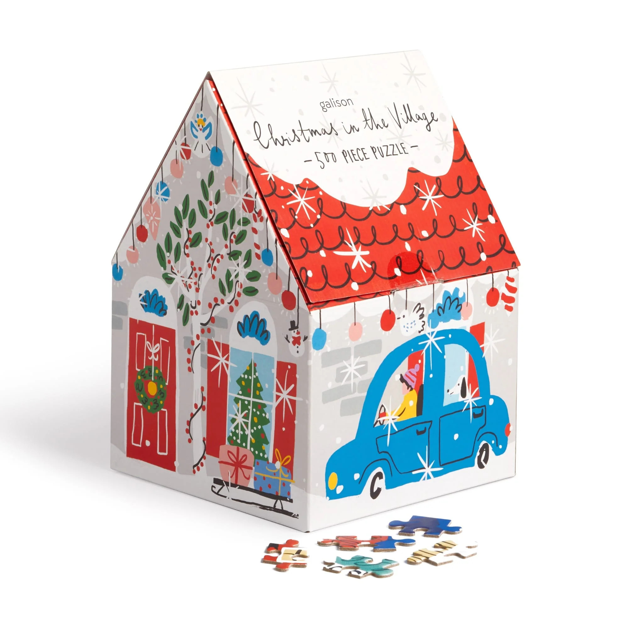 Christmas in the Village 500 Piece House Puzzle | Galison