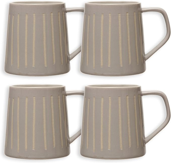 Bloomingville Reactive Glaze Stoneware Debossed Lines, Set of 4 Mug, Beige | Amazon (US)