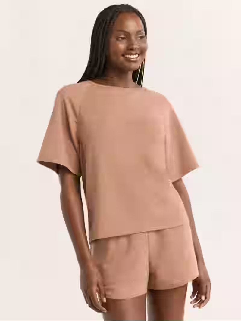 Joyspun Women's French Terry Short Sleeve Top and Shorts Set, 2-Piece, Sizes XS-3X | Walmart (US)