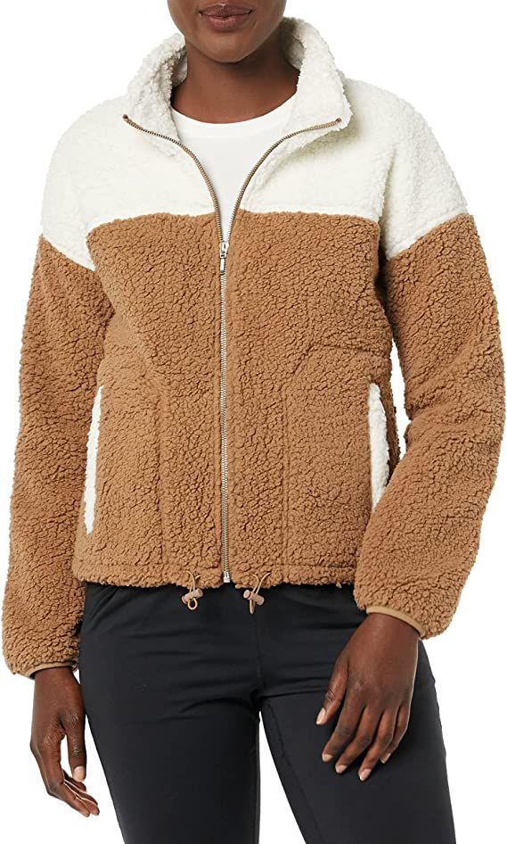Amazon.com: Amazon Essentials Women's Sherpa Jacket, Ivory/Tan, Color Block, Small : Clothing, Sh... | Amazon (US)
