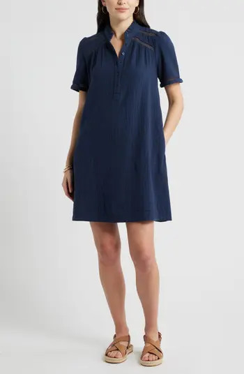 Ruffle Embroidered Inset Cotton Shift Dress | Nordstrom
