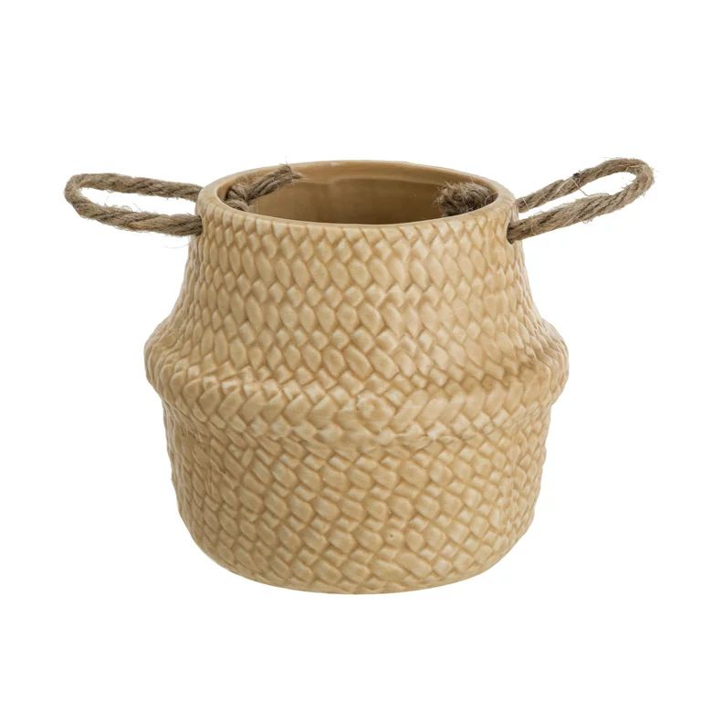 Mainstays Ceramic Belly Basket Planter With Jute Handles - Walmart.com | Walmart (US)