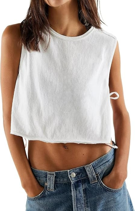 Amiblvowa Tie Front Tank Top Y2k Women Teen Girl Sleeveless Crop Vest Crew Neck Sexy Going Out Su... | Amazon (US)