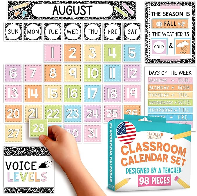 Hadley Designs Classroom Calendar Set -School Calendar Bulletin Board Decor | Amazon (US)