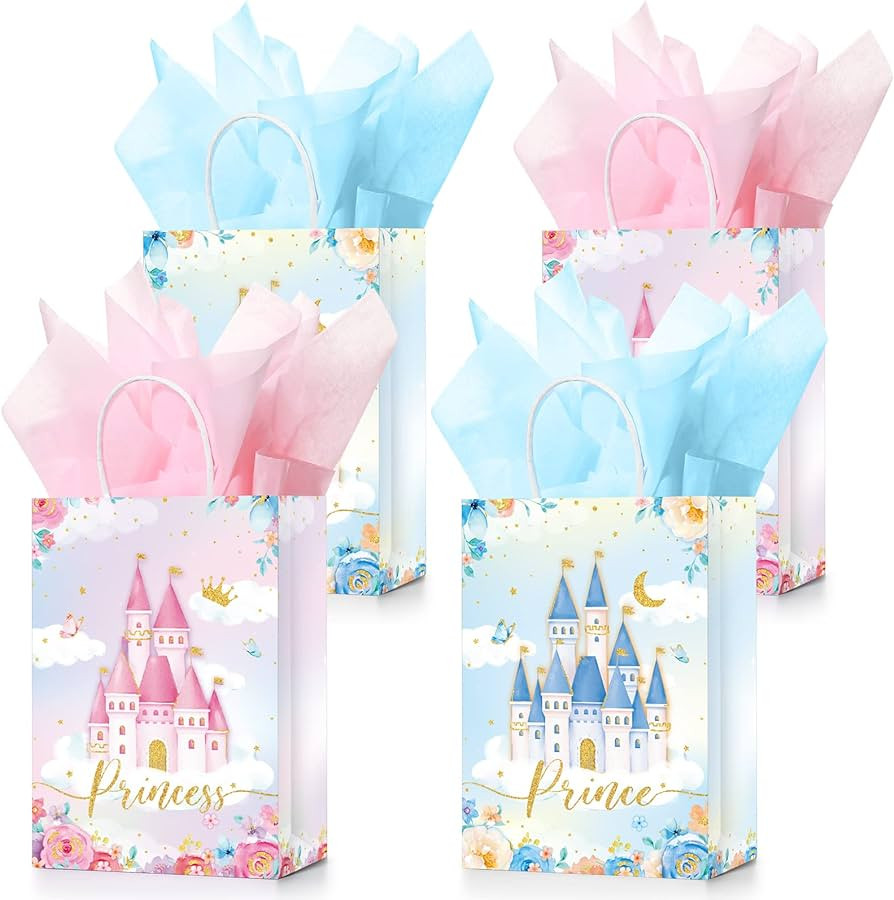 Nezyo 16 Set Princess And Prince Party Bags with Tissue Paper, Prince Princess Goodie Gift Bags C... | Amazon (US)