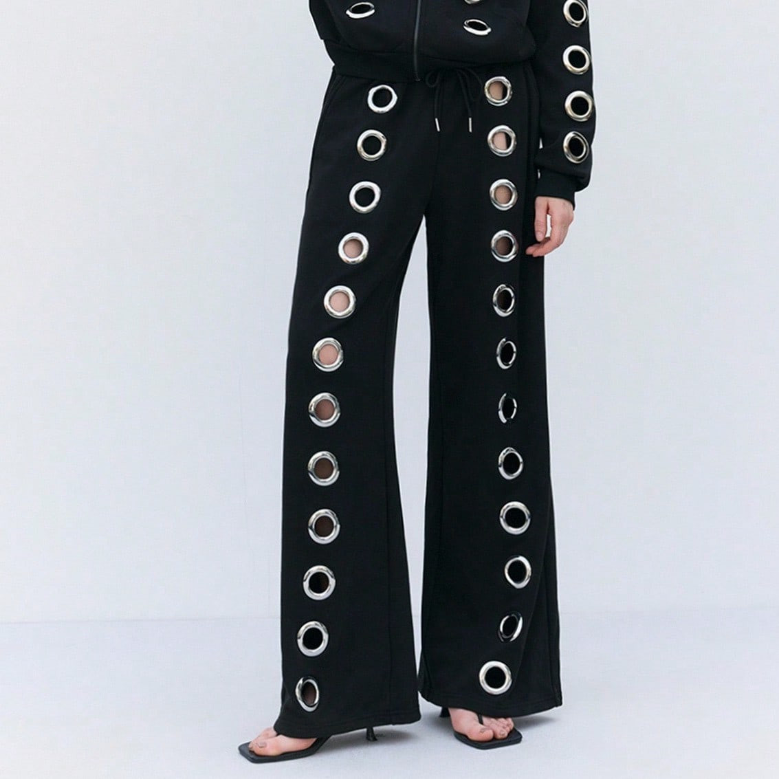 LYSMO Unisex Fashion Avant-Garde Grommet Design Loose Fit Wide Leg Sweatpants,Cargo Pants Graduation,Back To School Outfits,Graduation,Teacher Outfits For Women,Back To School | SHEIN