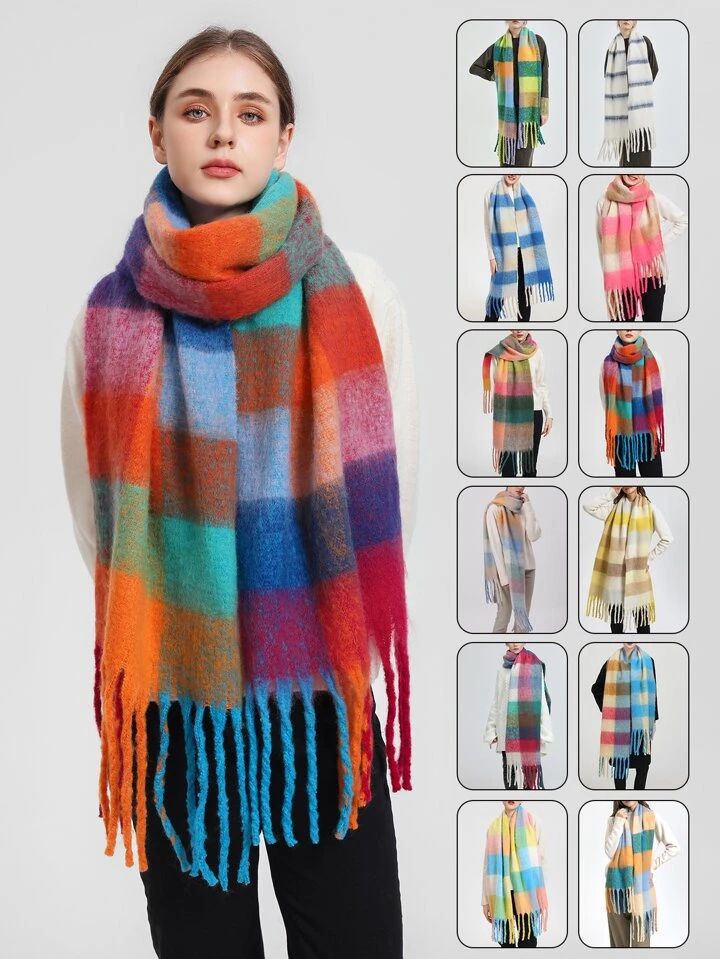 1pc meerkleurige geruite warme en modieuze sjaal voor dames, geschikt voor dagelijks gebruik | SHEIN