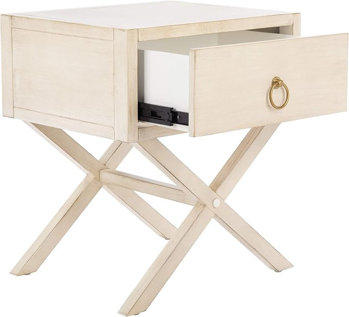 SAFAVIEH Furniture - Sadie 1-Drawer Nightstand - Antique & White - Wood - Glam Gold Hardware Desi... | Amazon (US)