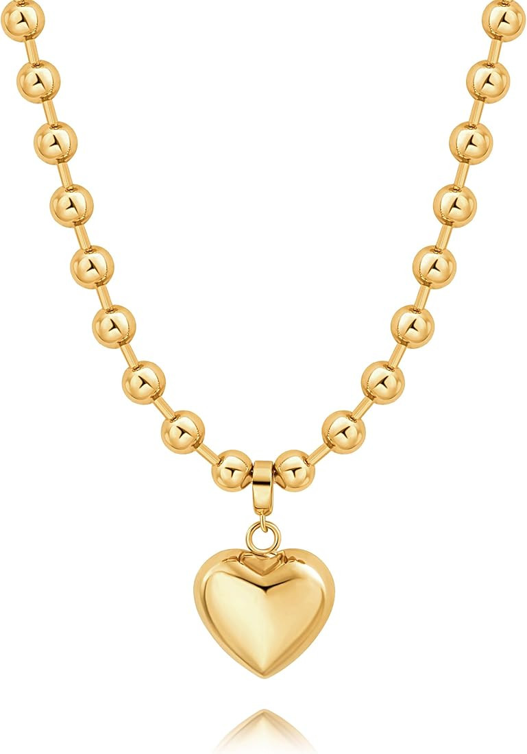 POTESSA 18K Gold Plated Pendant Necklace Medallion Coin Heart Y Shaped Chain Toggle Necklace for ... | Amazon (US)