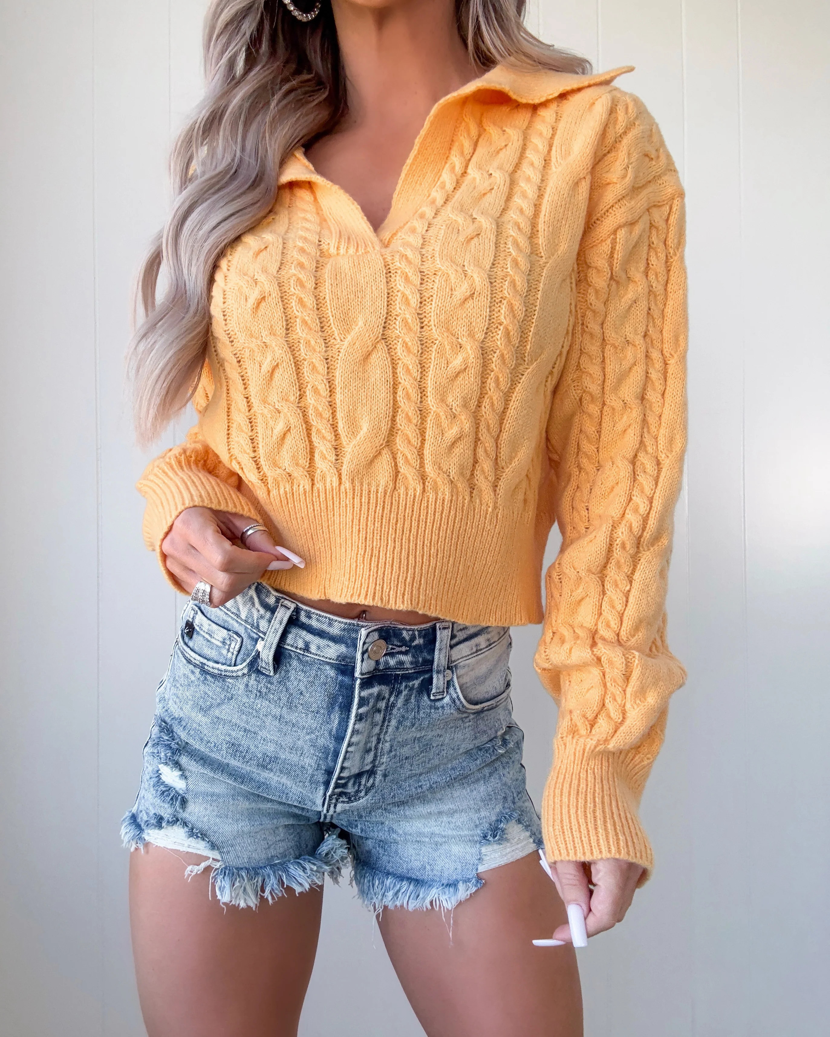 Sweet Magnolia Cable Knit Crop Sweater - Apricot | Bar T Boutique
