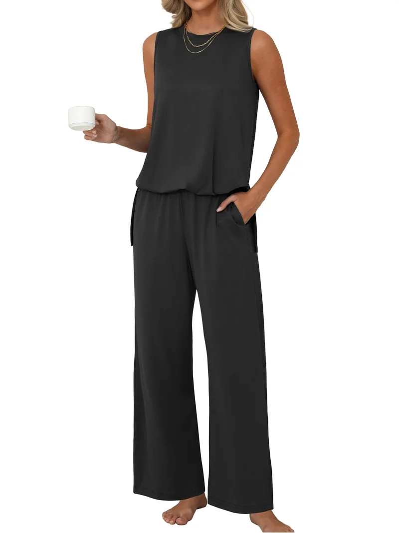 MINTREUS Lounge Sets for Women Knit Loose Tank Top Wide Leg Pants Soft Comfy Pajamas Set 2-Piece ... | Walmart (US)