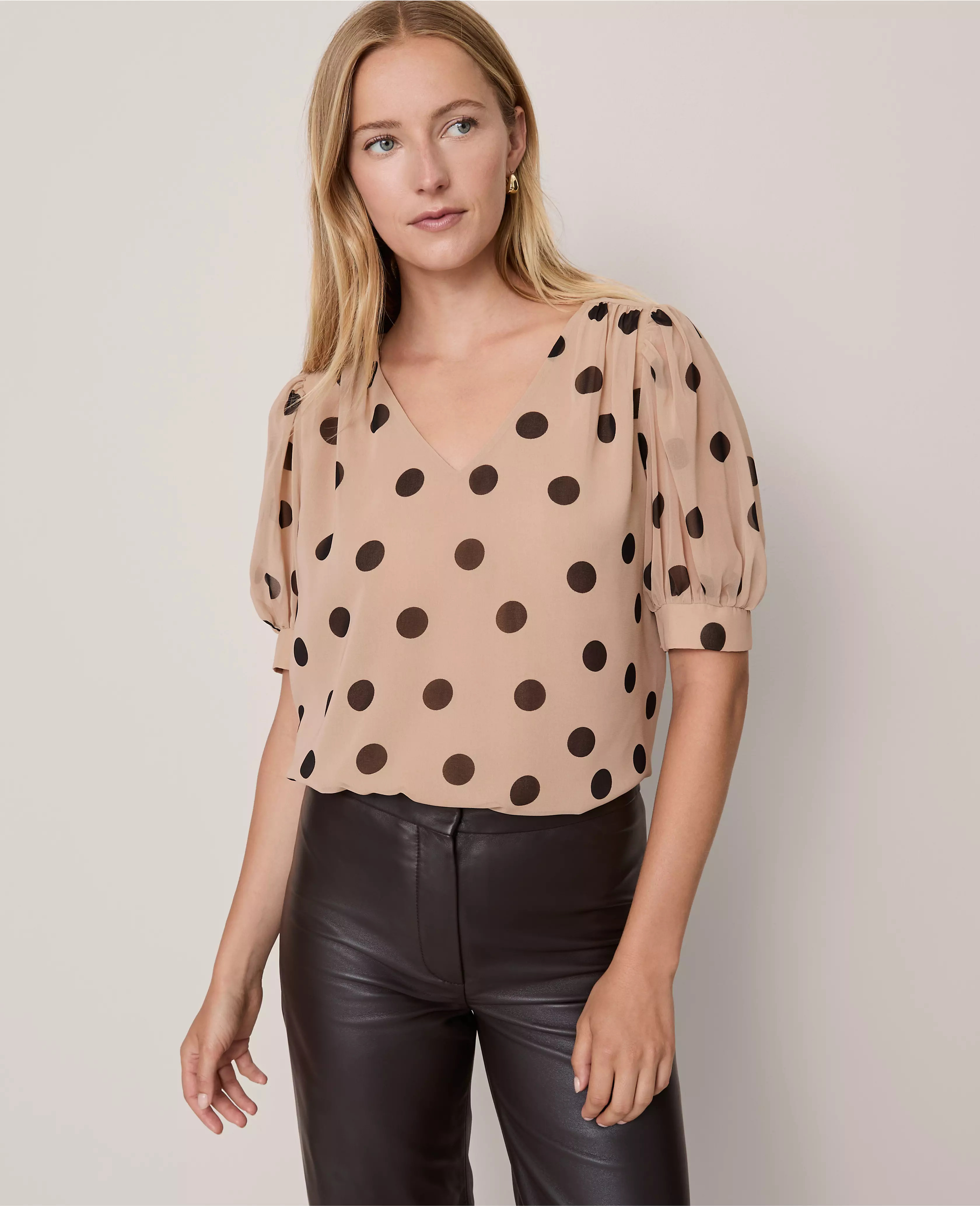 Dotted V-Neck Popover | Ann Taylor