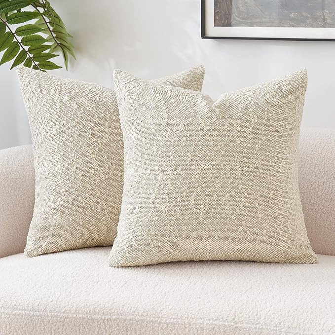 MIULEE Set of 2 Decorative Throw Pillow Covers 20 x 20 Inch Beige Pillowcases Textured Boucle Squ... | Amazon (US)