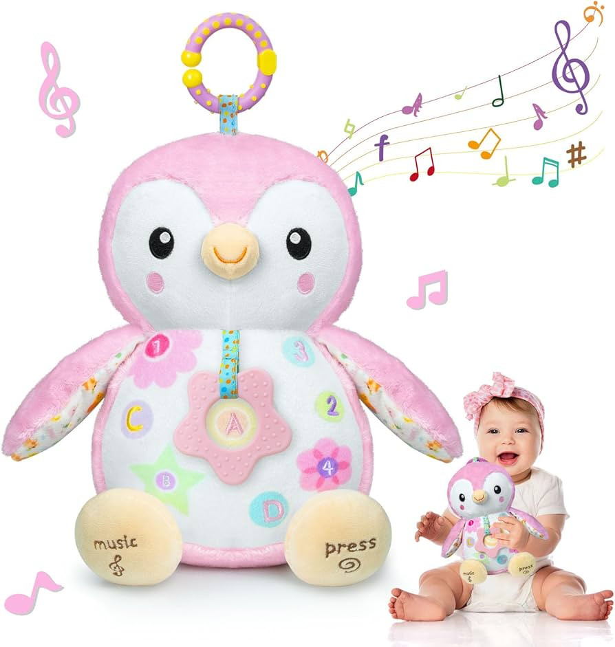 Baby Toys 0-6 Months,Musical Plush Stuffed Animal with Rattles & Crinkle Paper,Hanging Ring for S... | Amazon (US)
