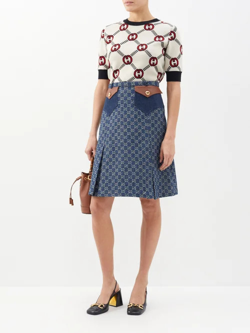 Gucci - GG-jacquard Denim Midi Skirt - Womens - Denim | Matches (US)